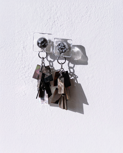 Bugs Eye 2way Earrings / Interchangeable / Macro View-Black Shell