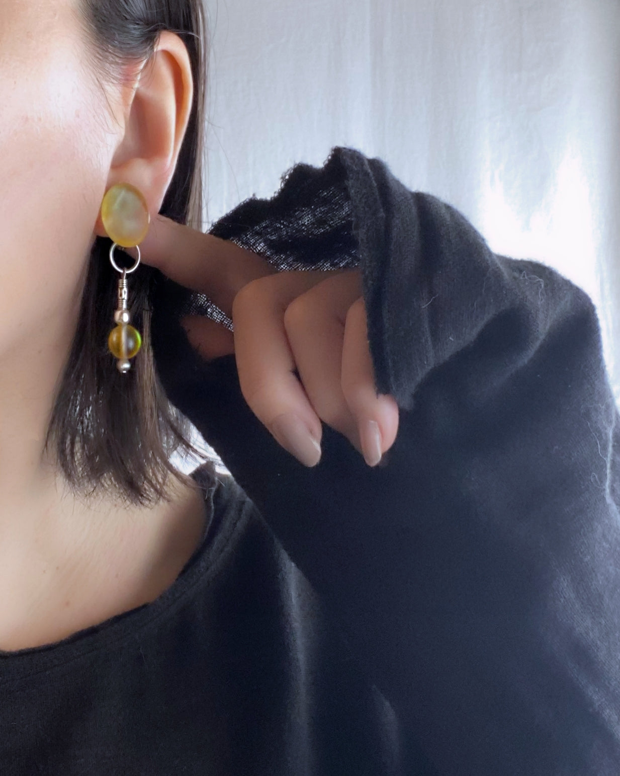 Dew drops-waterlily 2way earrings/Interchangeable/clear yellow
