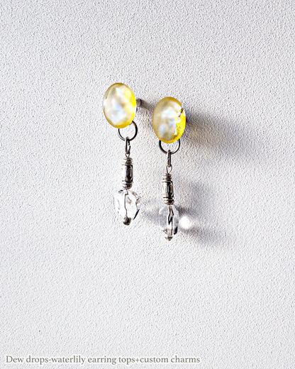 Dew drops-waterlily 2way earrings/Interchangeable/clear yellow