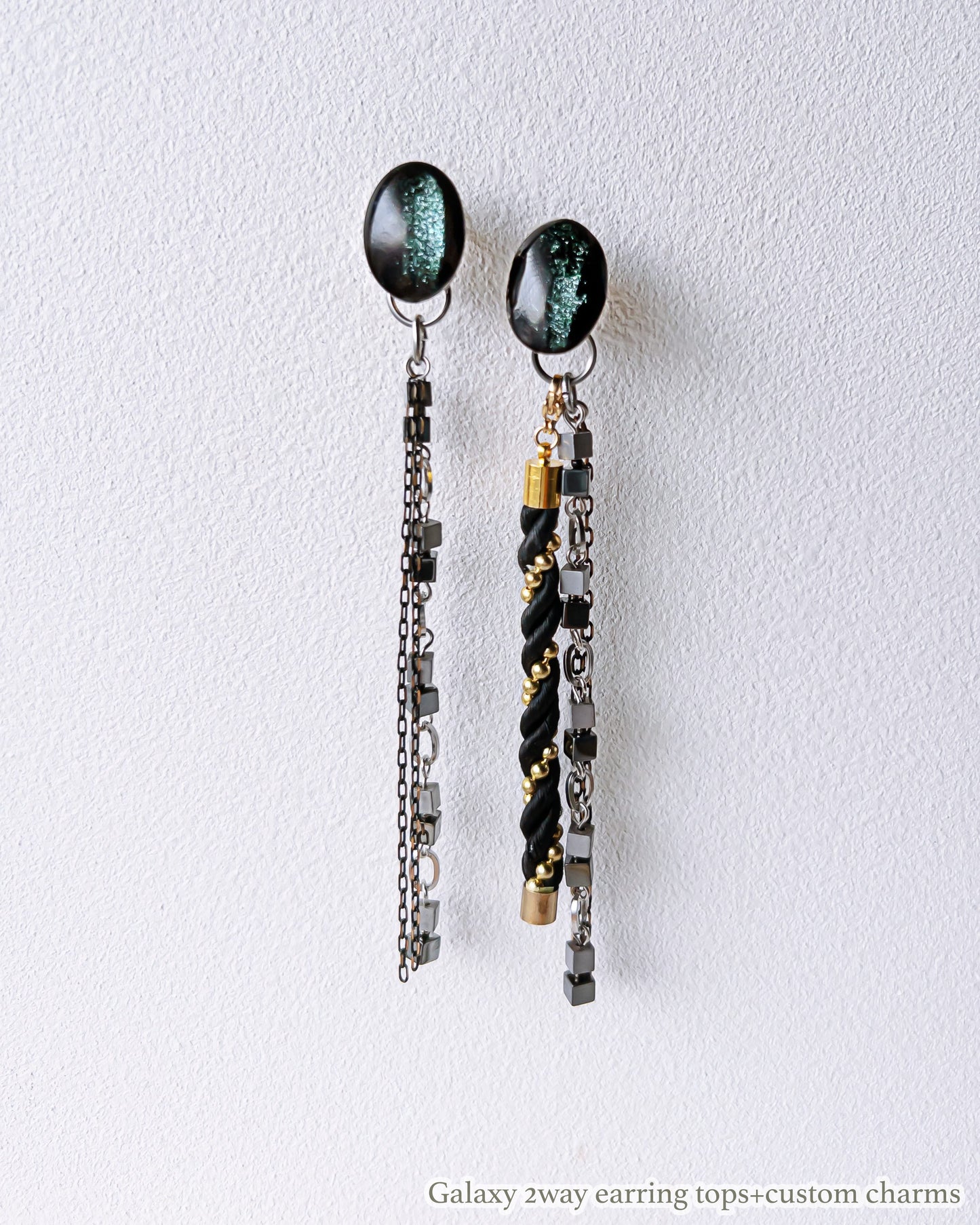 Galaxy 2way earrings /dark/ Interchangeable nebula long