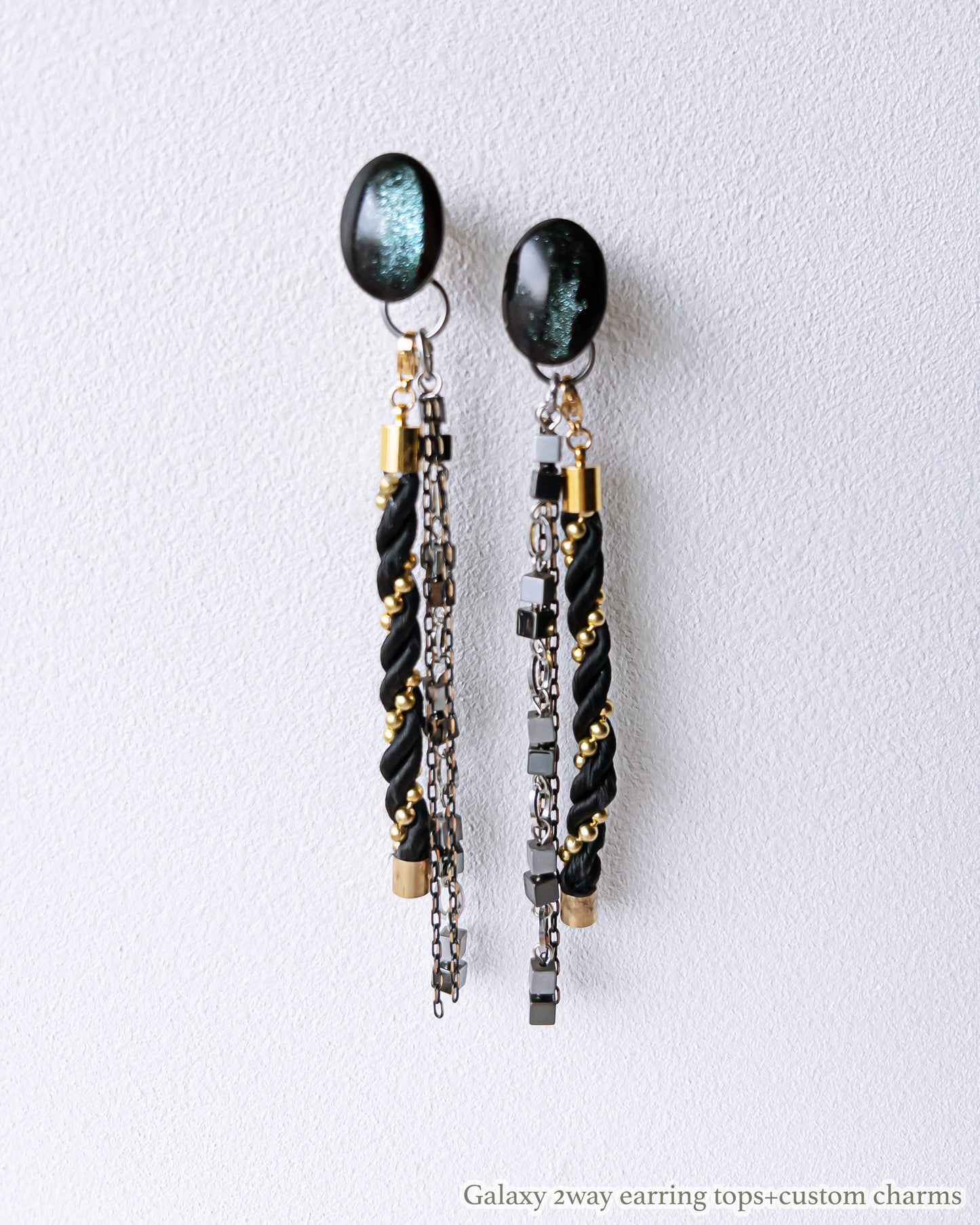 Galaxy 2way earrings /dark/ Interchangeable nebula long