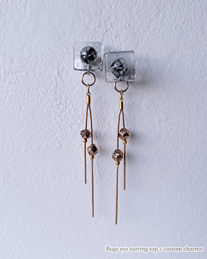 Bugs Eye 2way Earrings / Interchangeable / Macro View-Black Shell