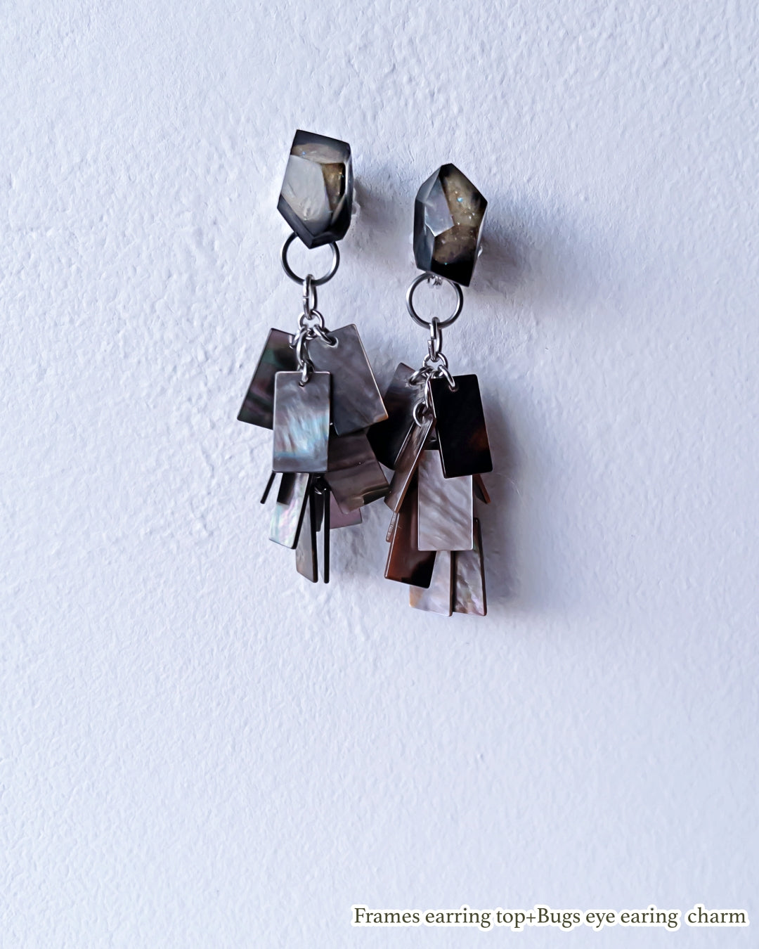 Bugs Eye 2way Earrings / Interchangeable / Macro View-Black Shell