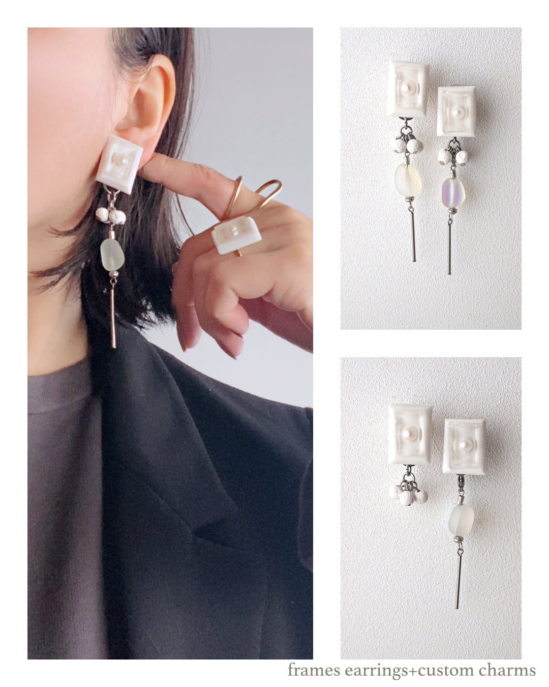 Frames earrings/pictures/floating moon white