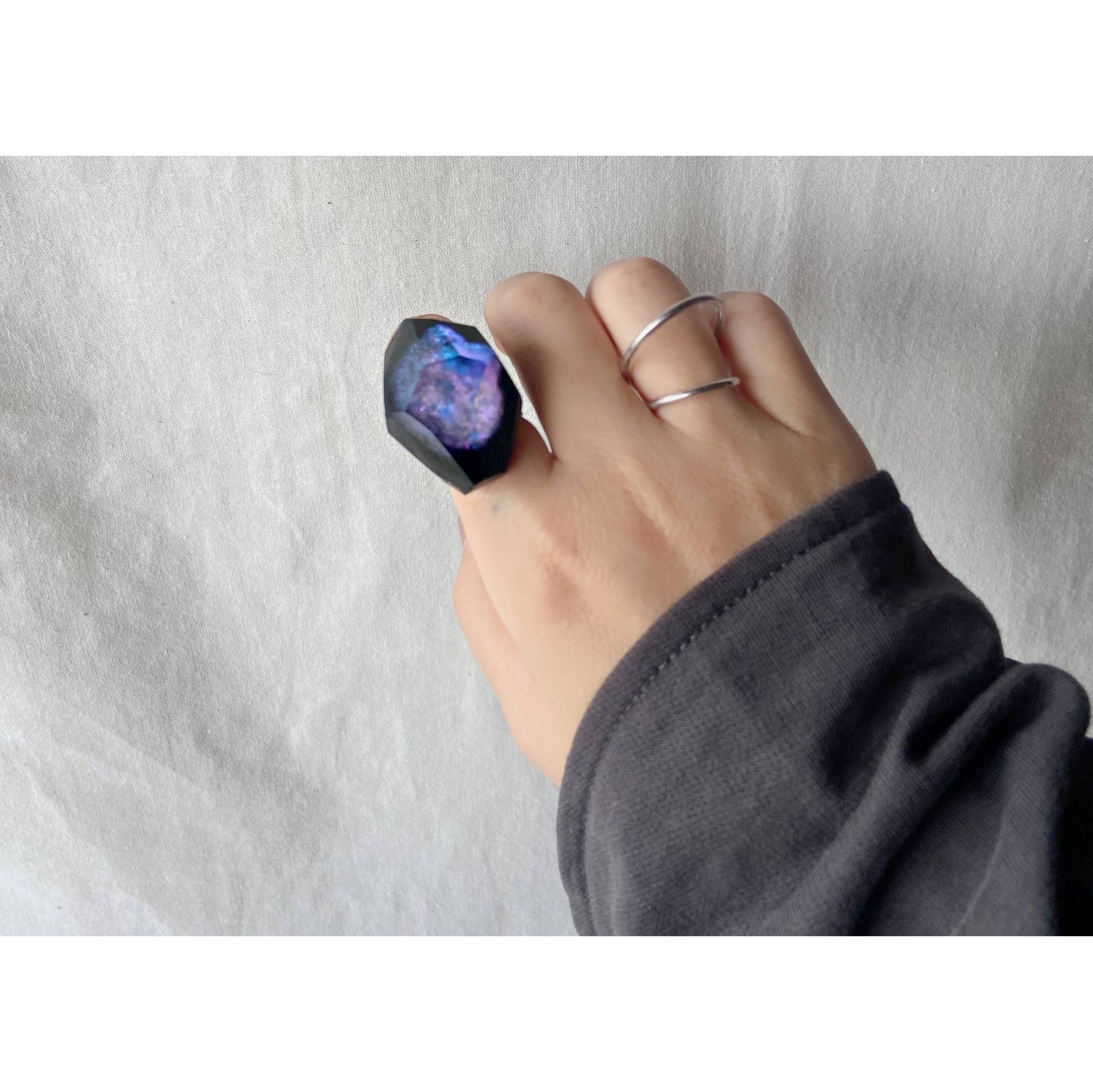 Frames volume ring /crystals/ Night on the Galactic Railroad deep blue⇄deep purple 5-a/silver925