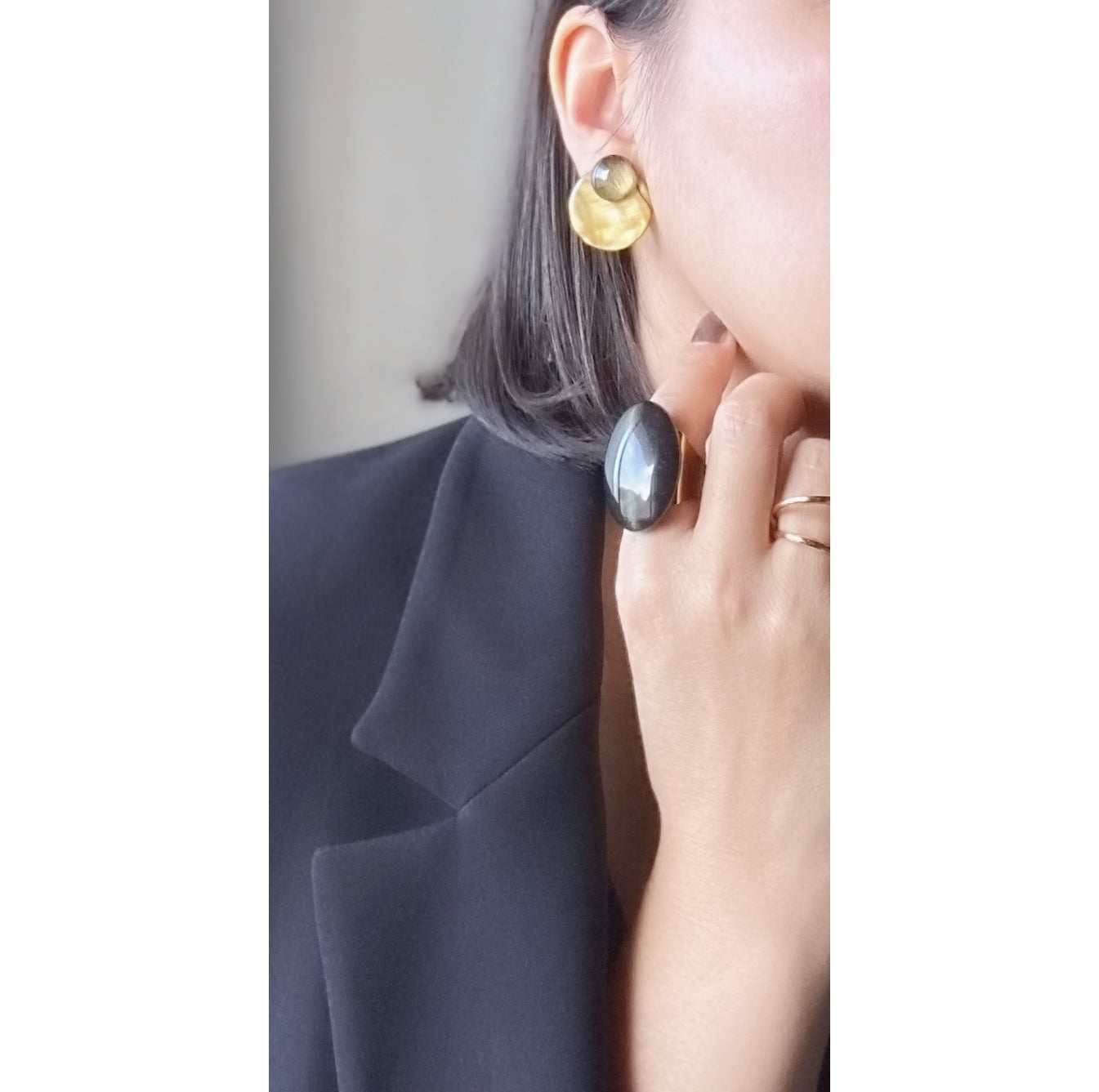 Moon phase cuffs earrings /ミチカケ/ khaki