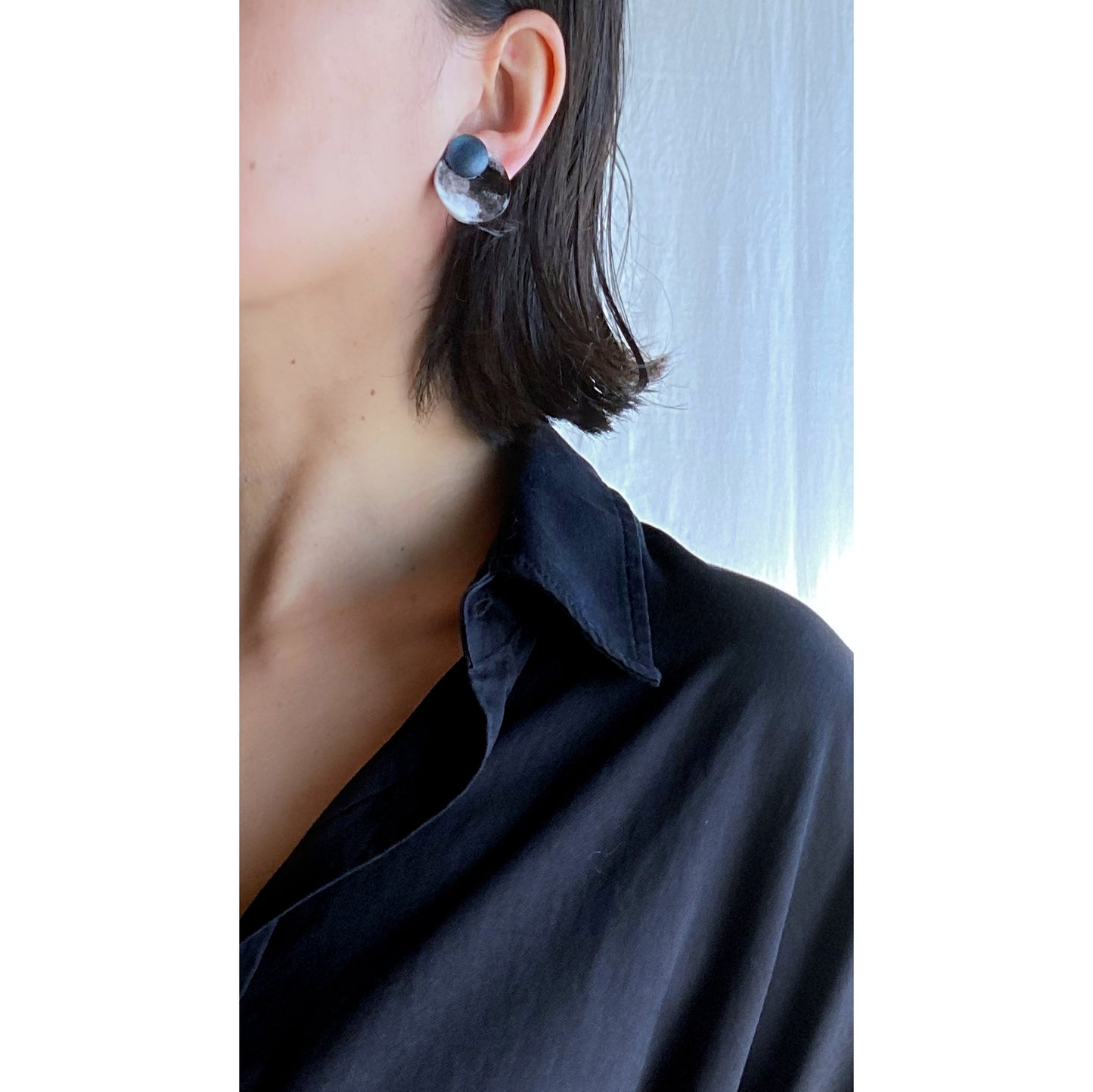 Moon phase cuffs earrings /Michikake/ brown-blue 