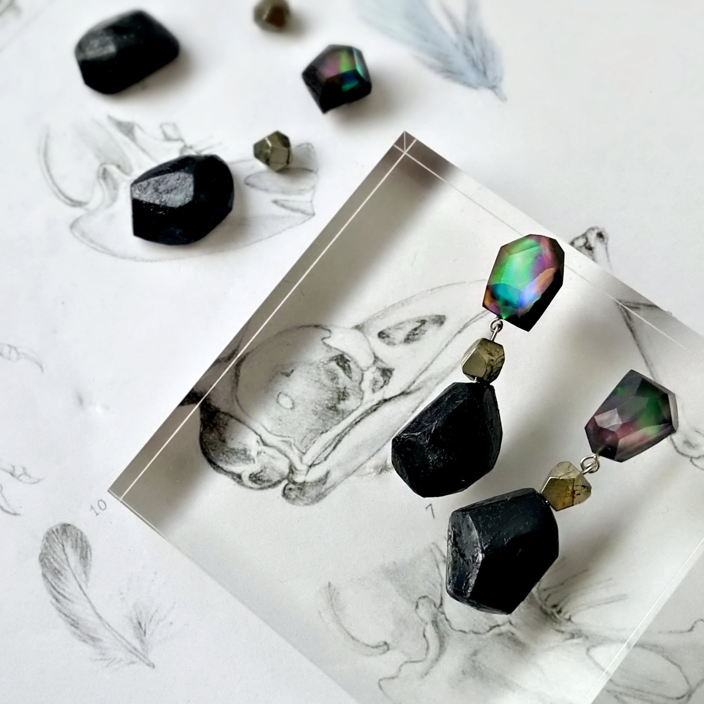 Frames  volume earrings /crystals/ black crack M