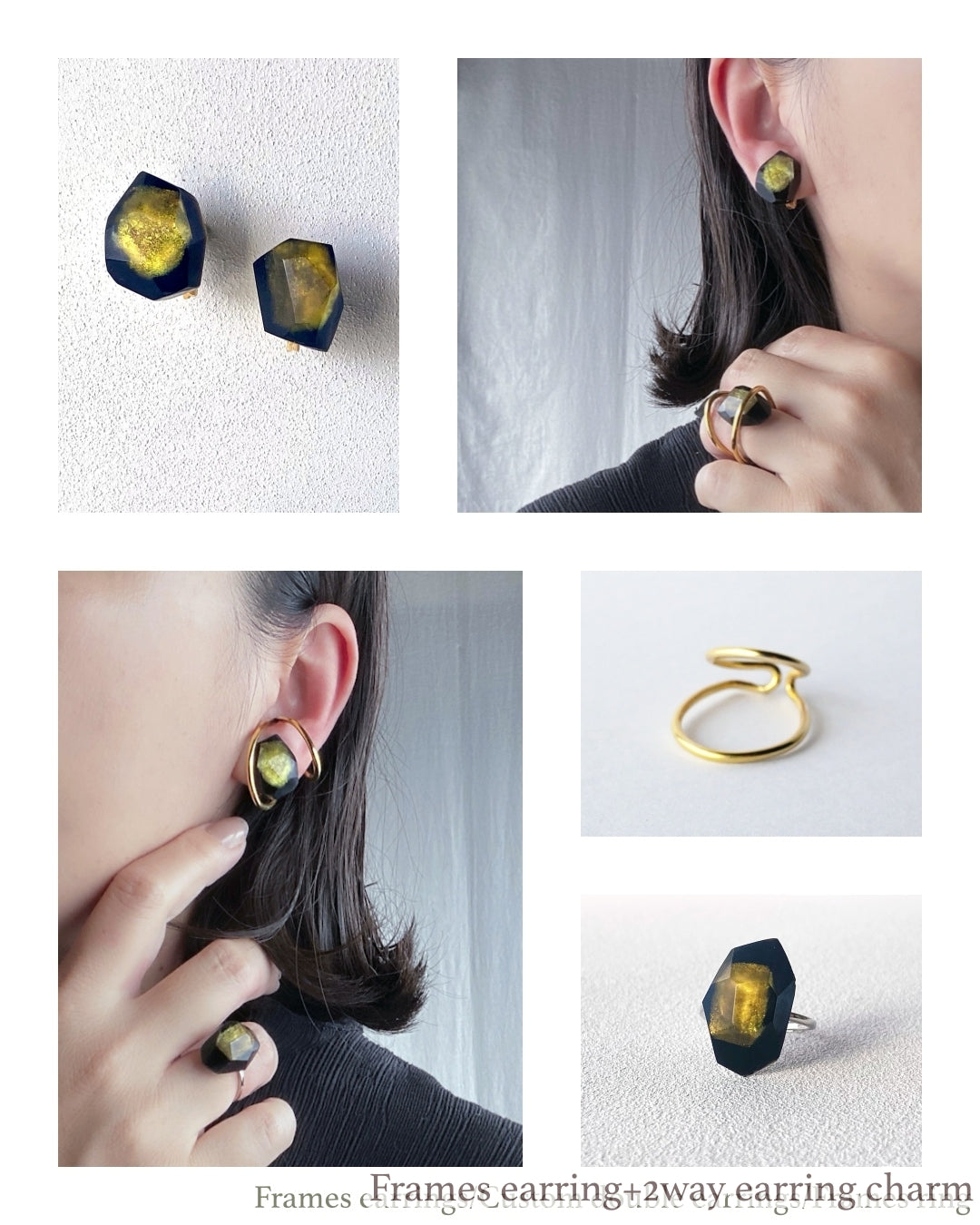 Custom double ring, ear cuff / Interchangeable / GOLD